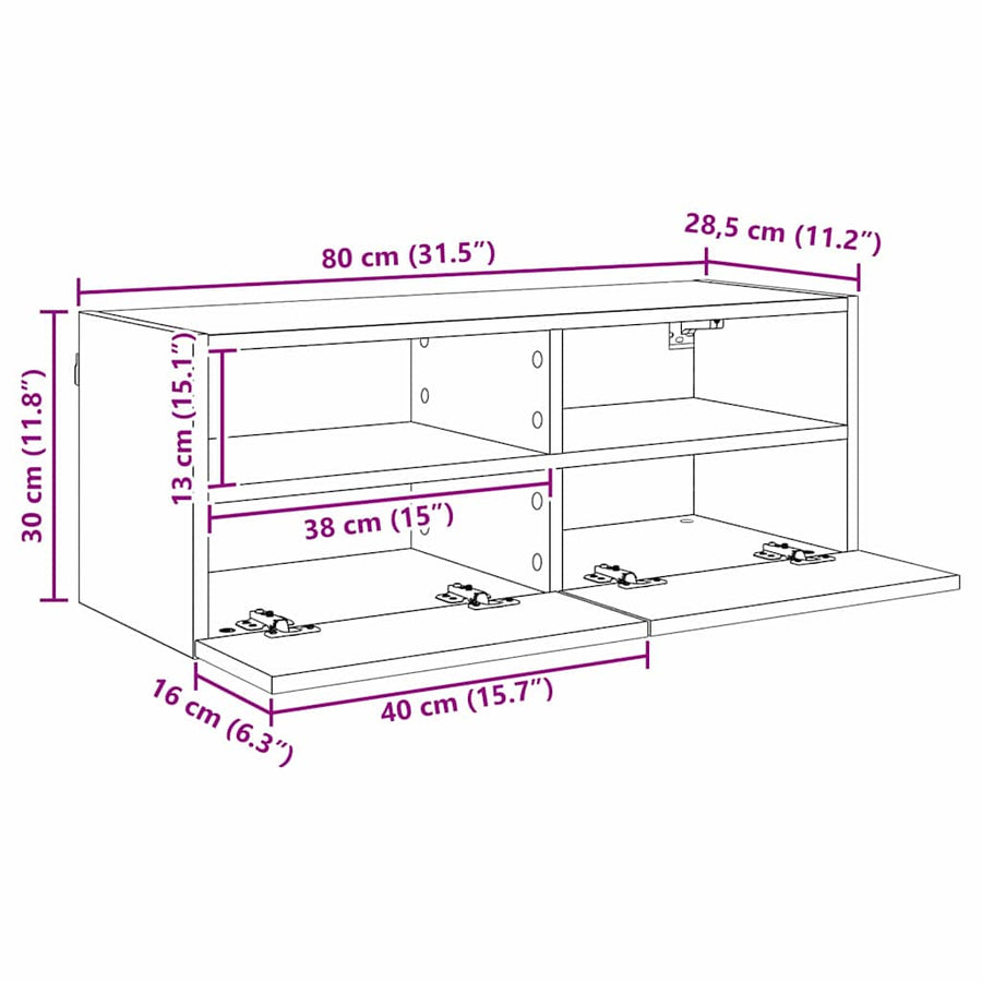 TV Wandkast Oud Hout 80 x 30 x 30 cm Bewerkt hout