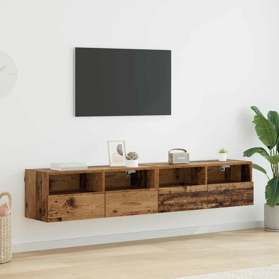 TV Wandkasten 2 pcs Oud Hout 80 x 30 x 30 cm Bewerkt hout