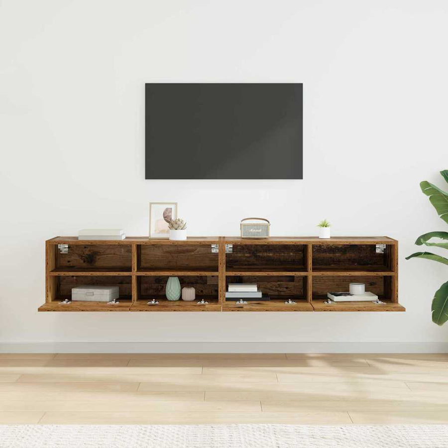 TV Wandkasten 2 pcs Oud Hout 80 x 30 x 30 cm Bewerkt hout