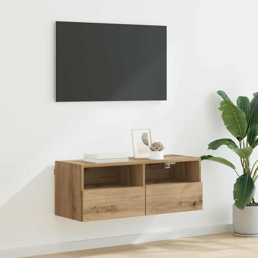 TV Wandkast Artisan Eiken 80 x 30 x 30 cm Bewerkt hout
