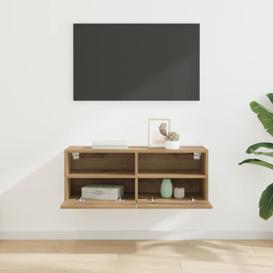 TV Wandkast Artisan Eiken 80 x 30 x 30 cm Bewerkt hout