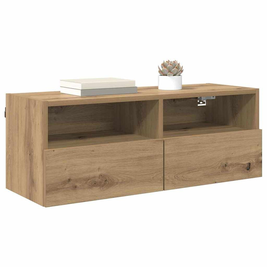 TV Wandkast Artisan Eiken 80 x 30 x 30 cm Bewerkt hout