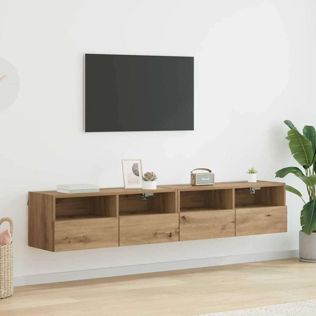 TV Wandkasten 2 pcs Artisan Eiken 80 x 30 x 30 cm Bewerkt hout
