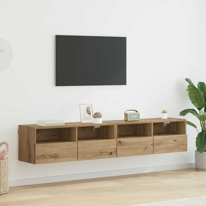 TV Wandkasten 2 pcs Artisan Eiken 80 x 30 x 30 cm Bewerkt hout