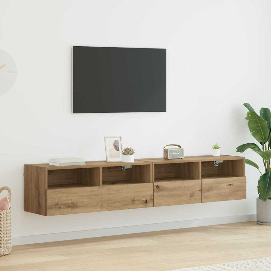 TV Wandkasten 2 pcs Artisan Eiken 80 x 30 x 30 cm Bewerkt hout