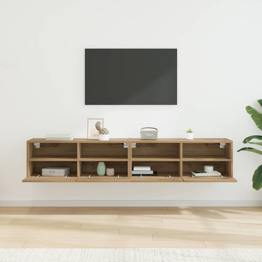 TV Wandkasten 2 pcs Artisan Eiken 80 x 30 x 30 cm Bewerkt hout