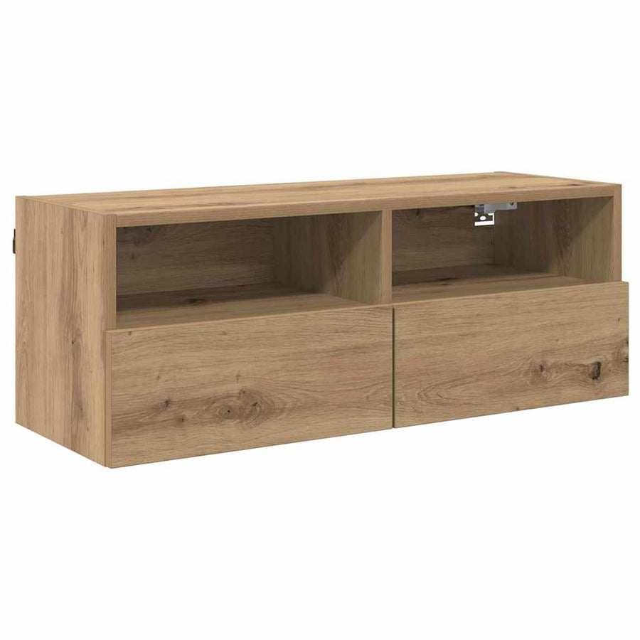 TV Wandkasten 2 pcs Artisan Eiken 80 x 30 x 30 cm Bewerkt hout
