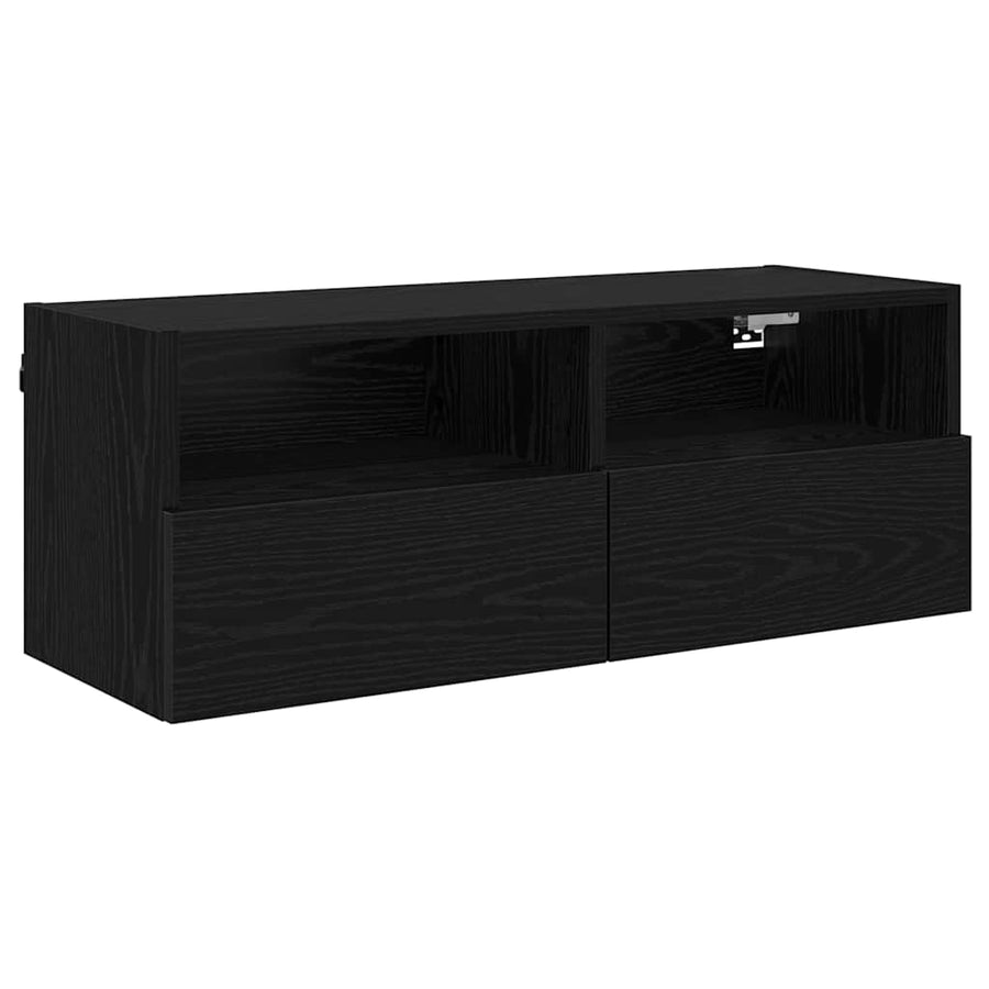 TV Wandkast Zwart Eiken 80 x 30 x 30 cm Bewerkt hout