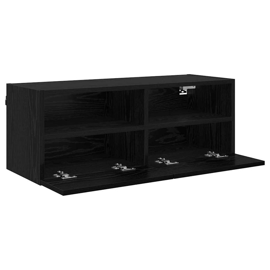TV Wandkast Zwart Eiken 80 x 30 x 30 cm Bewerkt hout