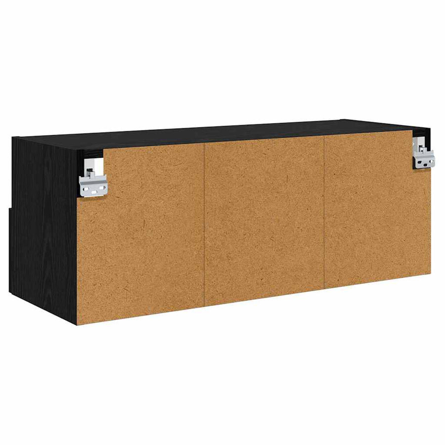 TV Wandkast Zwart Eiken 80 x 30 x 30 cm Bewerkt hout