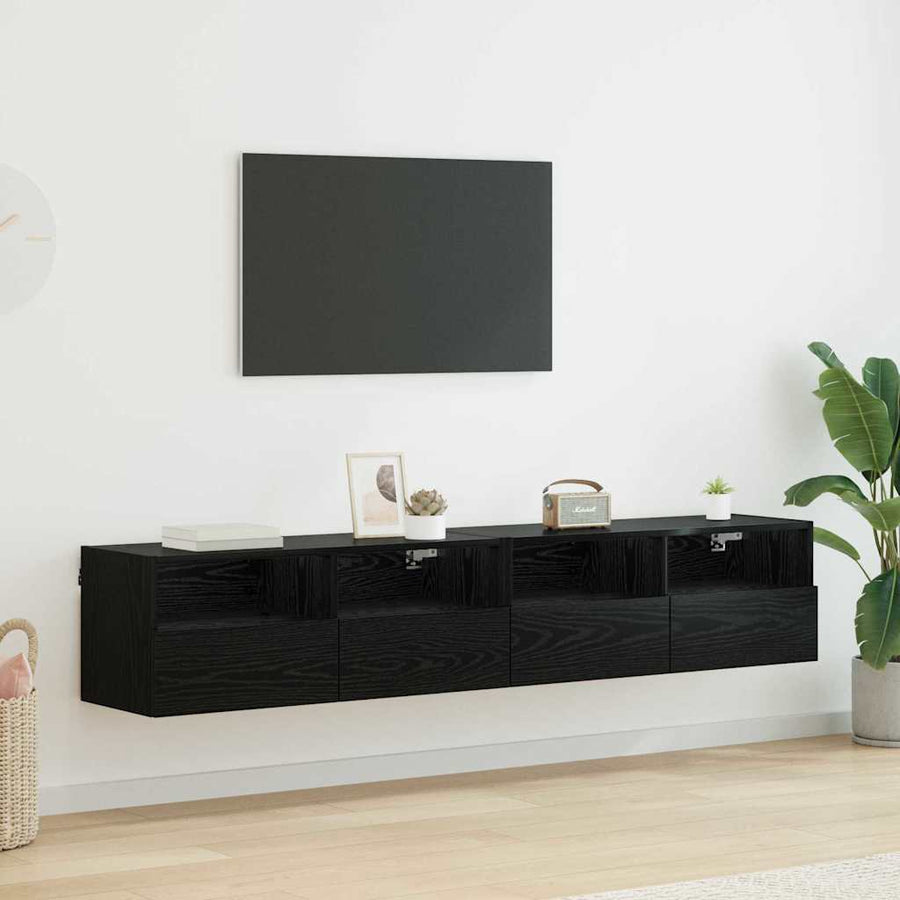TV Wandkasten 2 pcs Zwart Eiken 80 x 30 x 30 cm Bewerkt hout