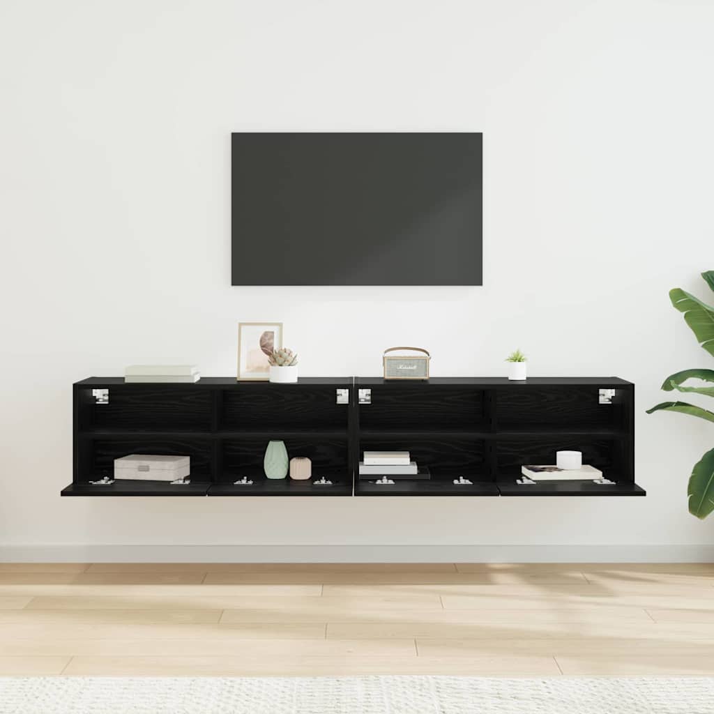 TV Wandkasten 2 pcs Zwart Eiken 80 x 30 x 30 cm Bewerkt hout