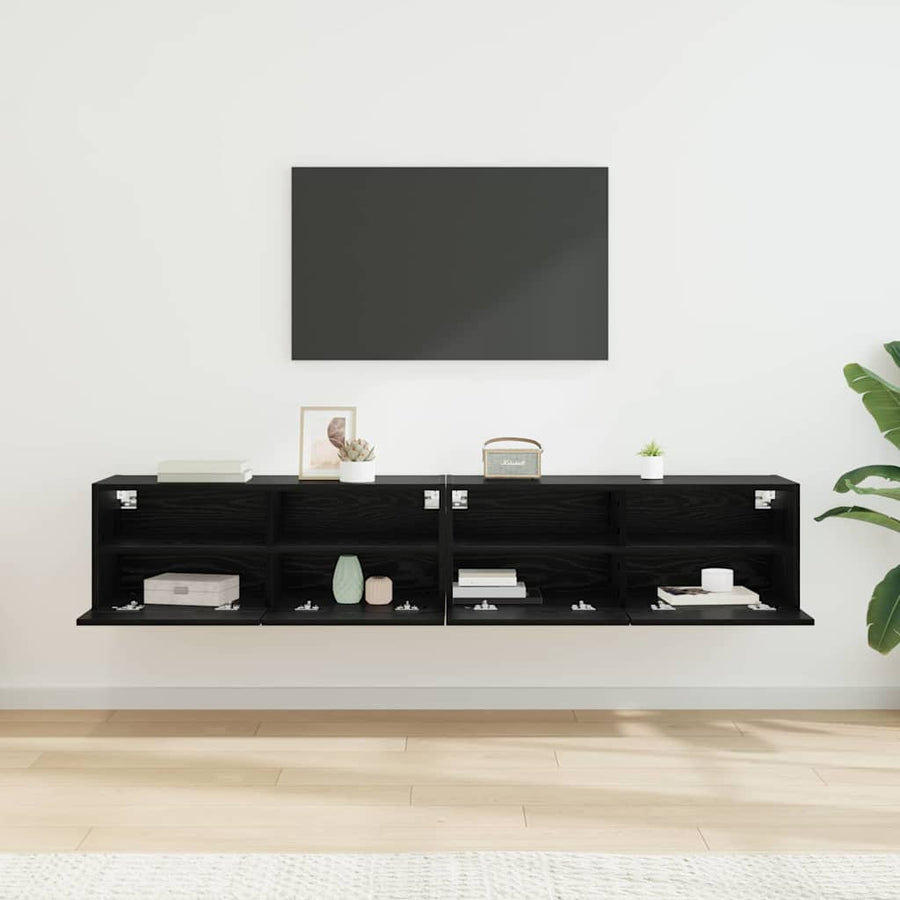 TV Wandkasten 2 pcs Zwart Eiken 80 x 30 x 30 cm Bewerkt hout