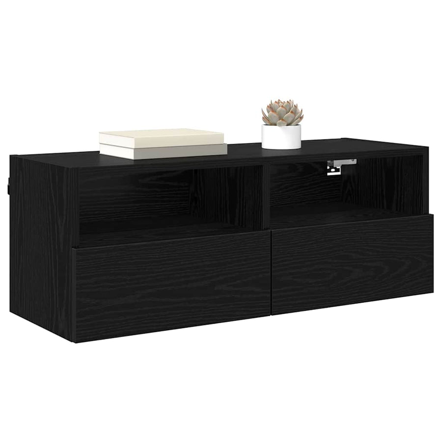 TV Wandkasten 2 pcs Zwart Eiken 80 x 30 x 30 cm Bewerkt hout