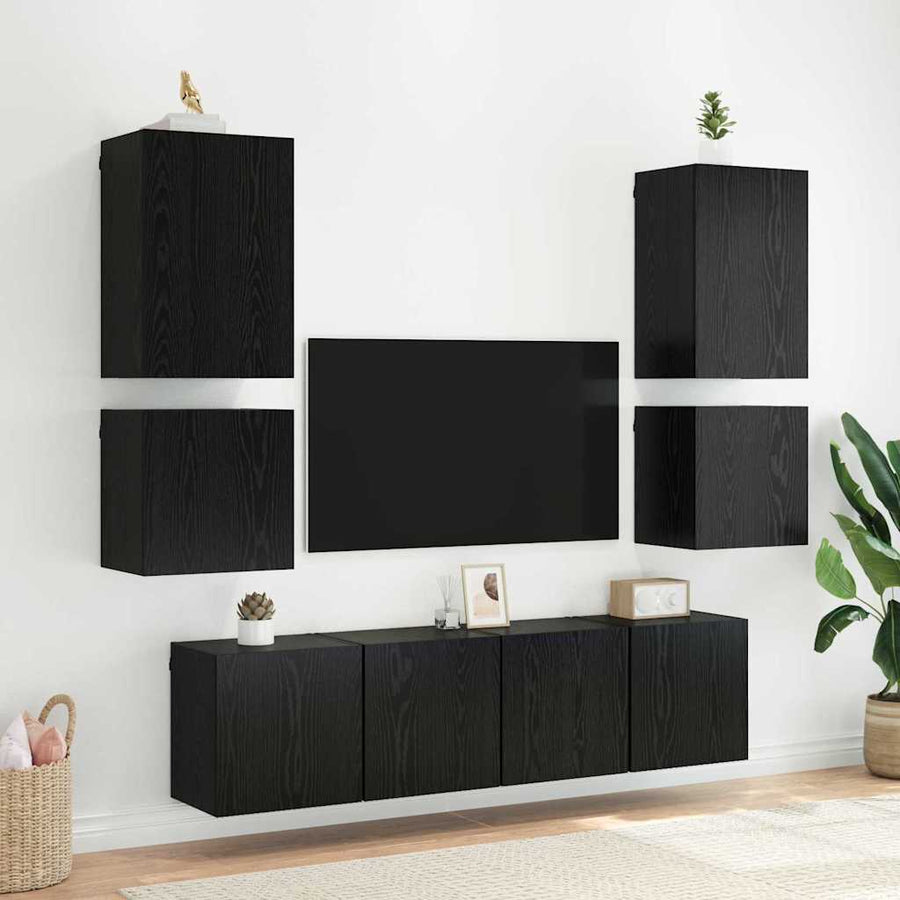 TV Wandkast Zwart Eiken 40,5x30x40cm Bewerkt hout