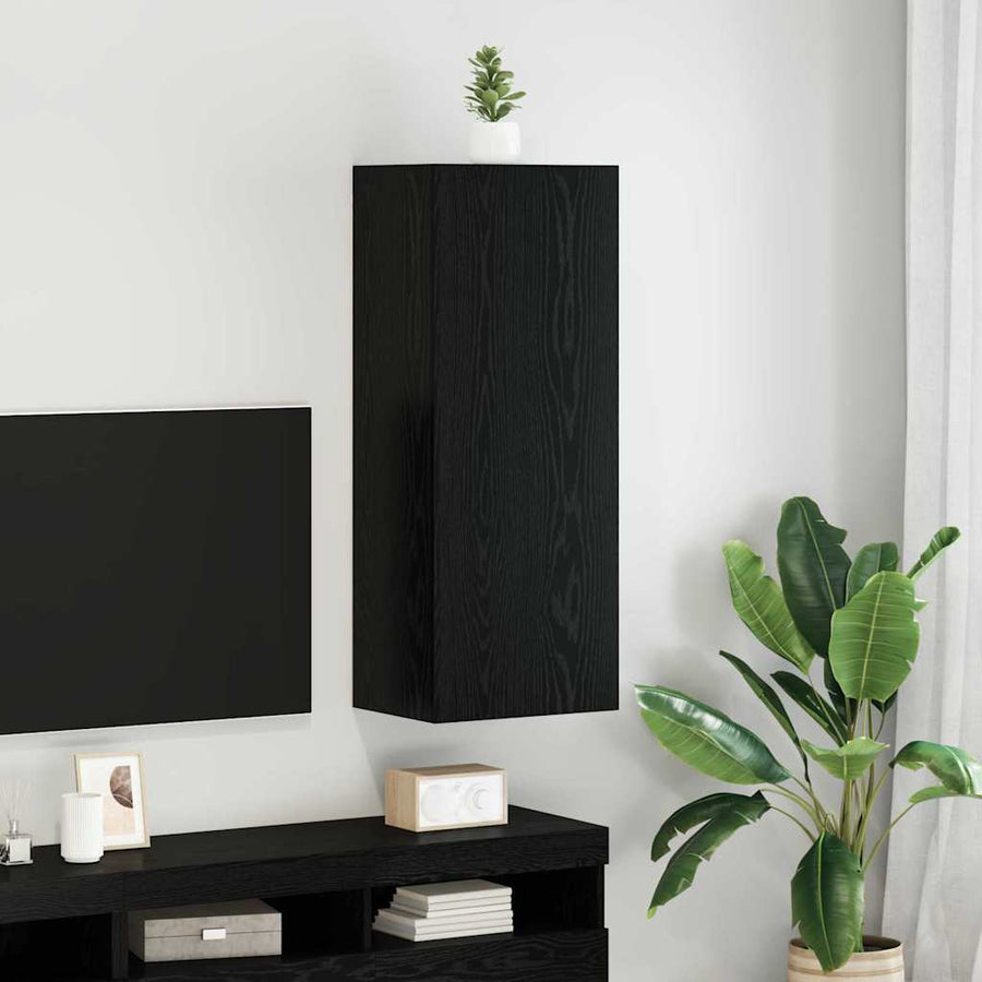 TV Wandkast Zwart Eiken 40,5 x 30 x 102 cm Bewerkt hout
