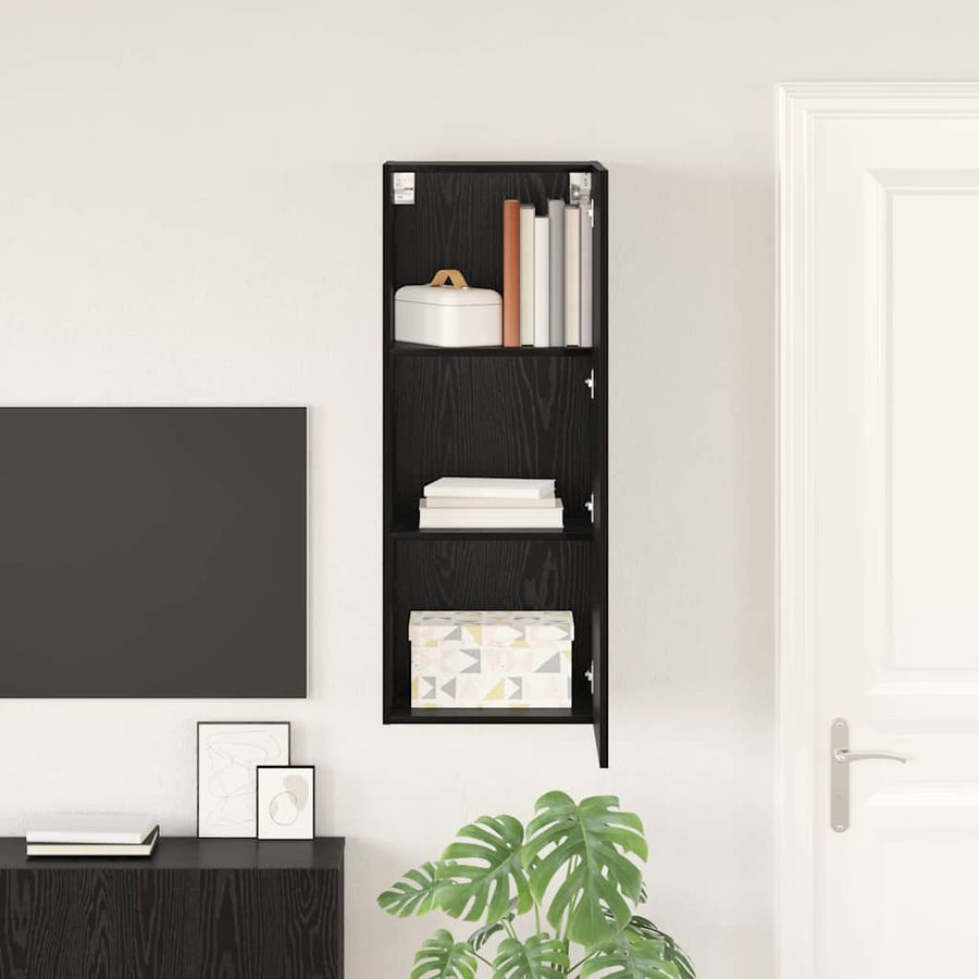 TV Wandkast Zwart Eiken 40,5 x 30 x 102 cm Bewerkt hout