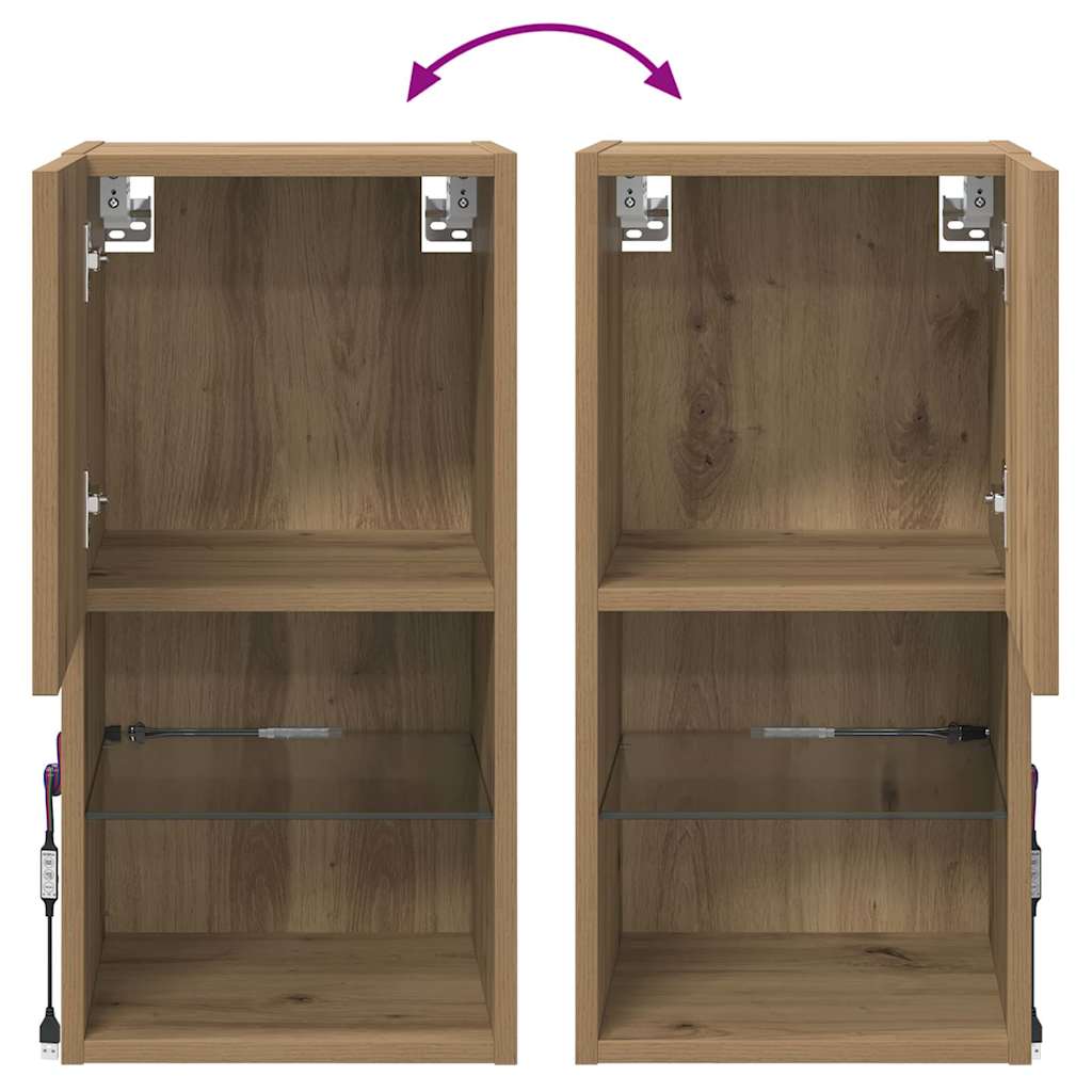 Wandgemonteerde TV-kasten 2 pcs Artisan Eiken 30,5 x 30 x 60 cm