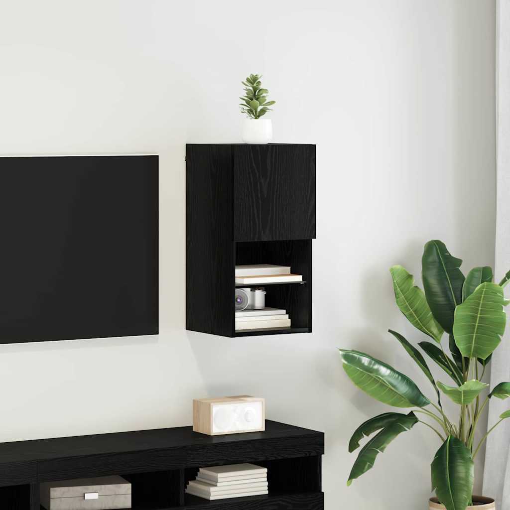 Wandgemonteerde TV Kast Zwart Eiken 30,5 x 30 x 60 cm