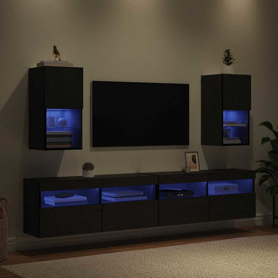 Wandgemonteerde TV-kasten 2 pcs Zwart Eiken 30,5 x 30 x 60 cm