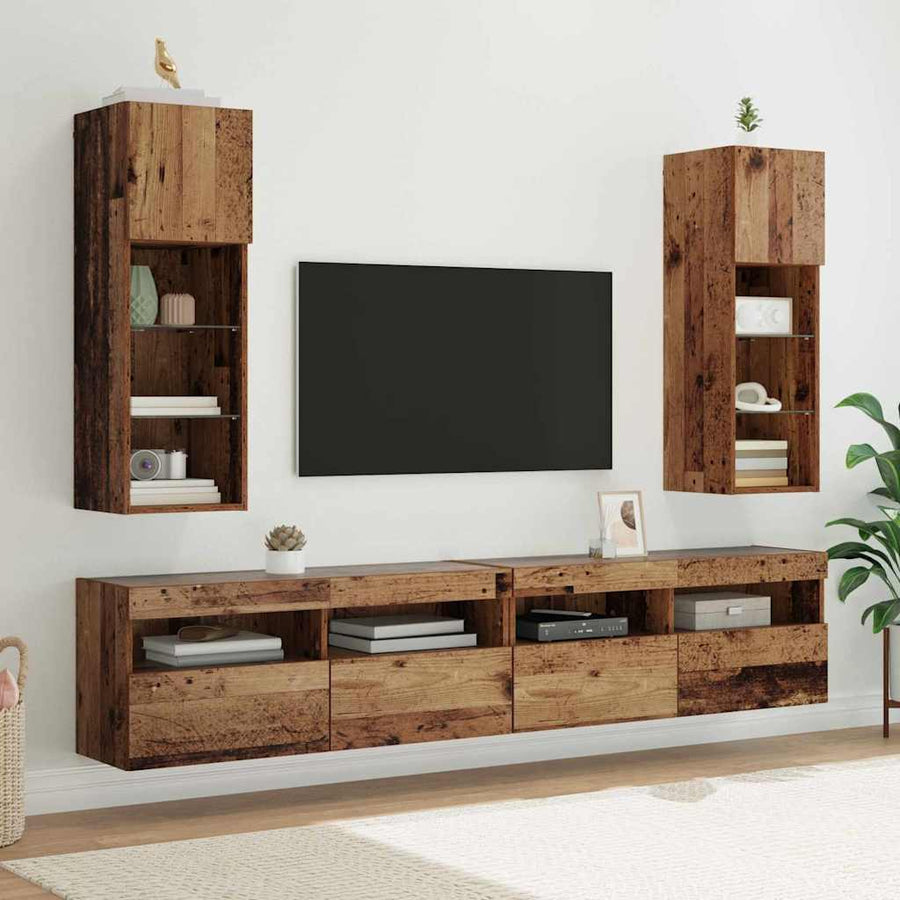Wandgemonteerde TV Kast Oud Hout 30,5 x 30 x 90 cm Bewerkt hout