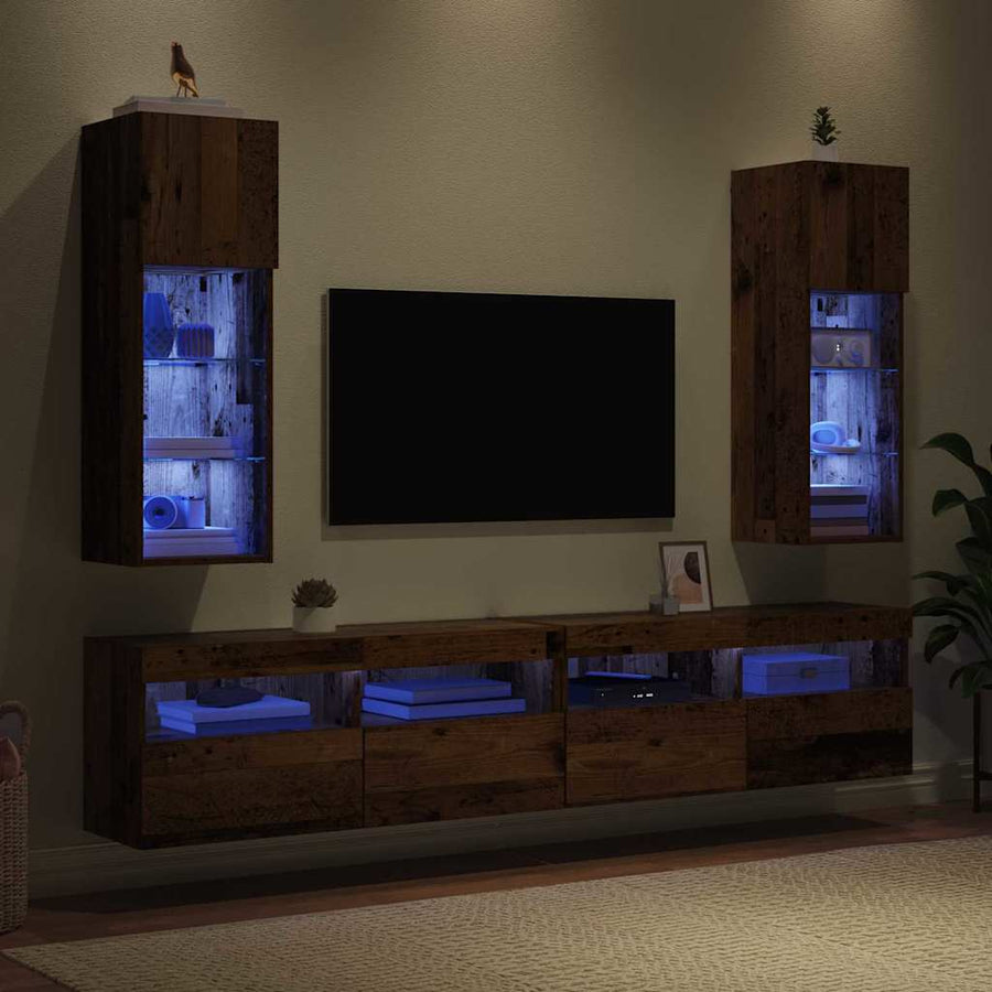 Wandgemonteerde TV-kasten 2 pcs Oud Hout 30,5 x 30 x 90 cm