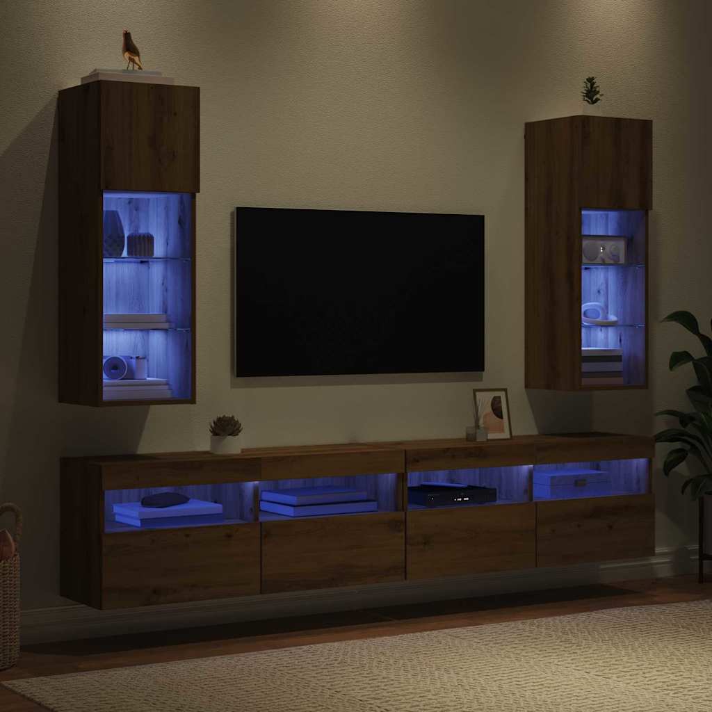 Wandgemonteerde TV-kasten 2 pcs Artisan Eiken 30,5 x 30 x 90 cm