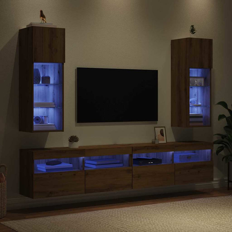 Wandgemonteerde TV-kasten 2 pcs Artisan Eiken 30,5 x 30 x 90 cm