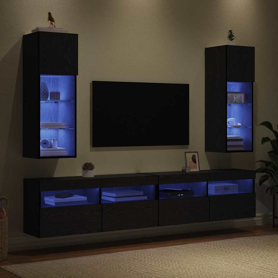 Wandgemonteerde TV-kasten 2 pcs Zwart Eiken 30,5 x 30 x 90 cm