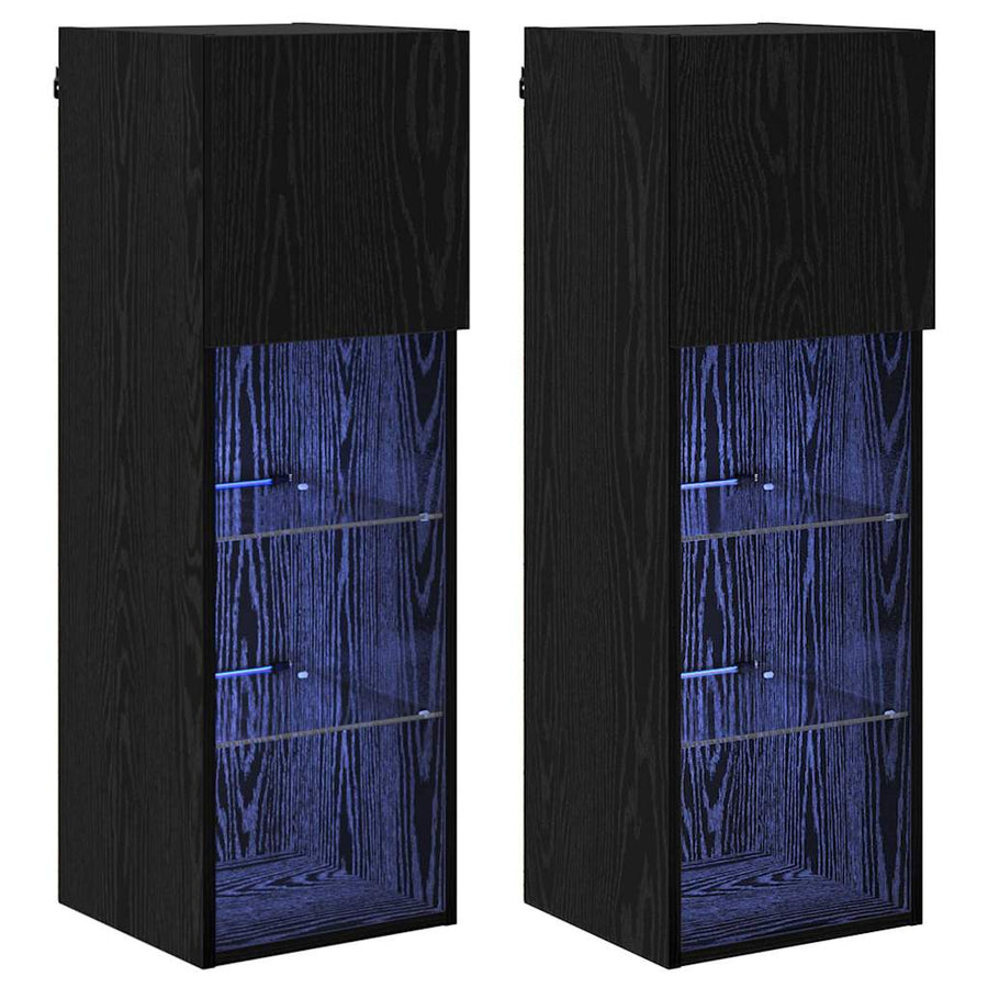 Wandgemonteerde TV-kasten 2 pcs Zwart Eiken 30,5 x 30 x 90 cm