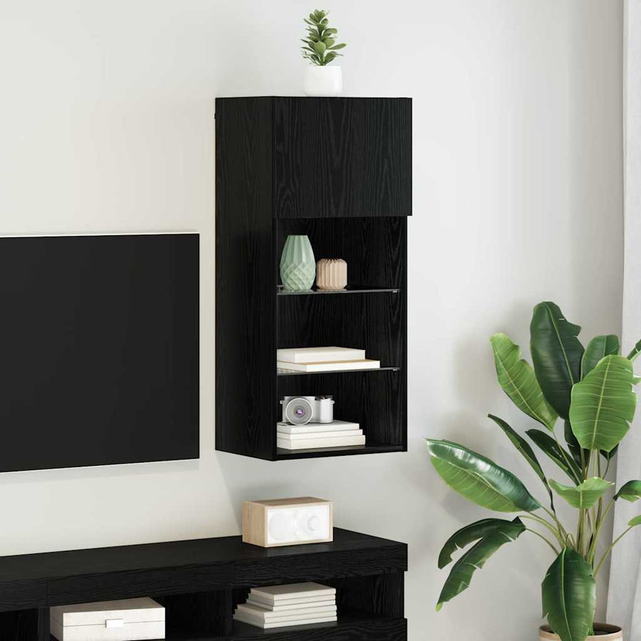 Wandgemonteerde TV Kast Zwart Eiken 40,5 x 30 x 90 cm