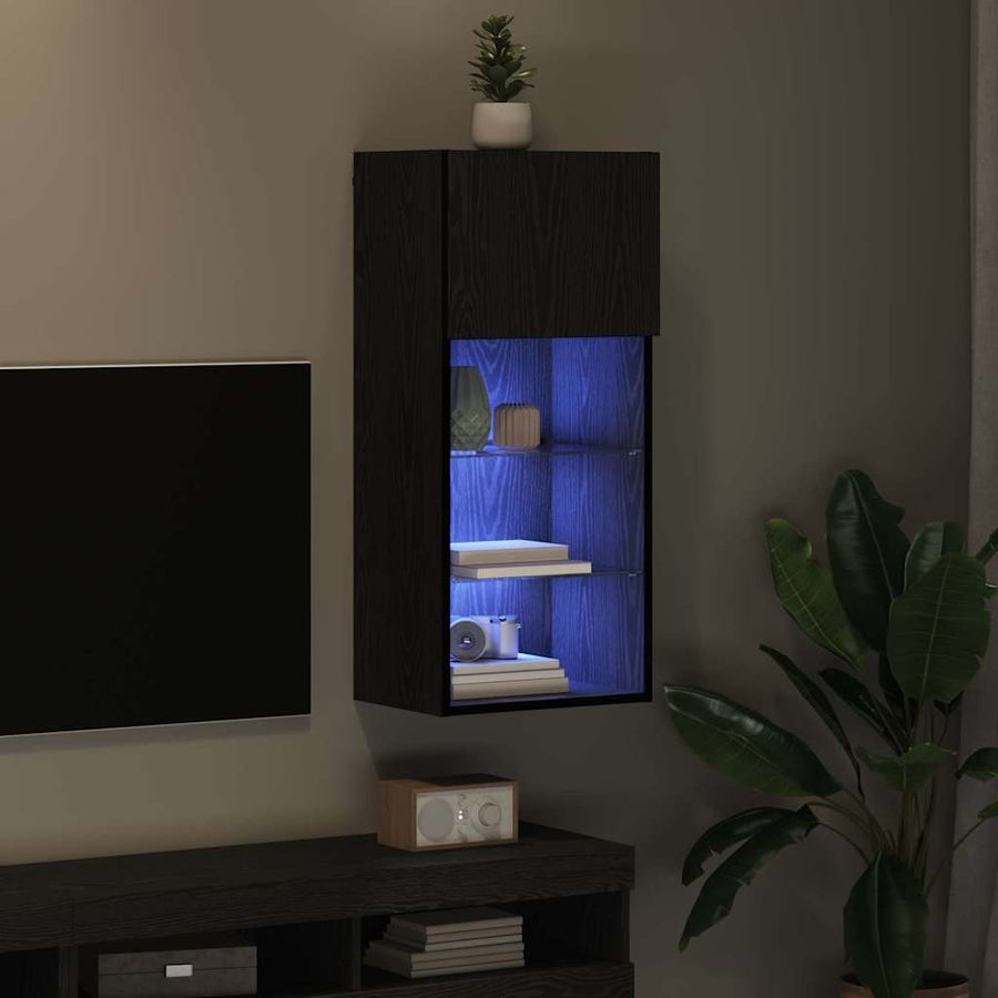 Wandgemonteerde TV Kast Zwart Eiken 40,5 x 30 x 90 cm