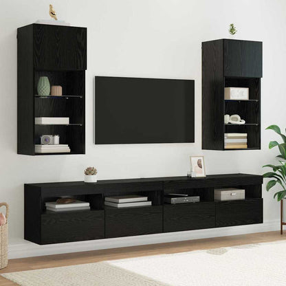 Wandgemonteerde TV-kasten 2 pcs Zwart Eiken 40,5 x 30 x 90 cm