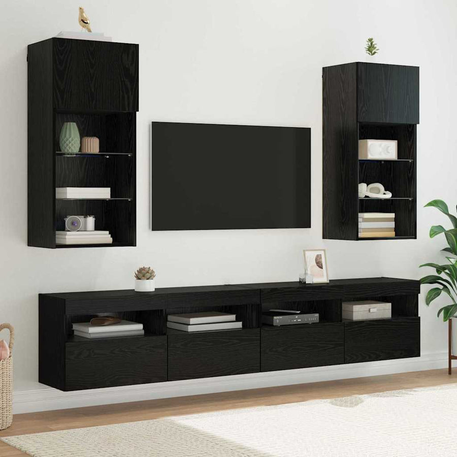 Wandgemonteerde TV-kasten 2 pcs Zwart Eiken 40,5 x 30 x 90 cm