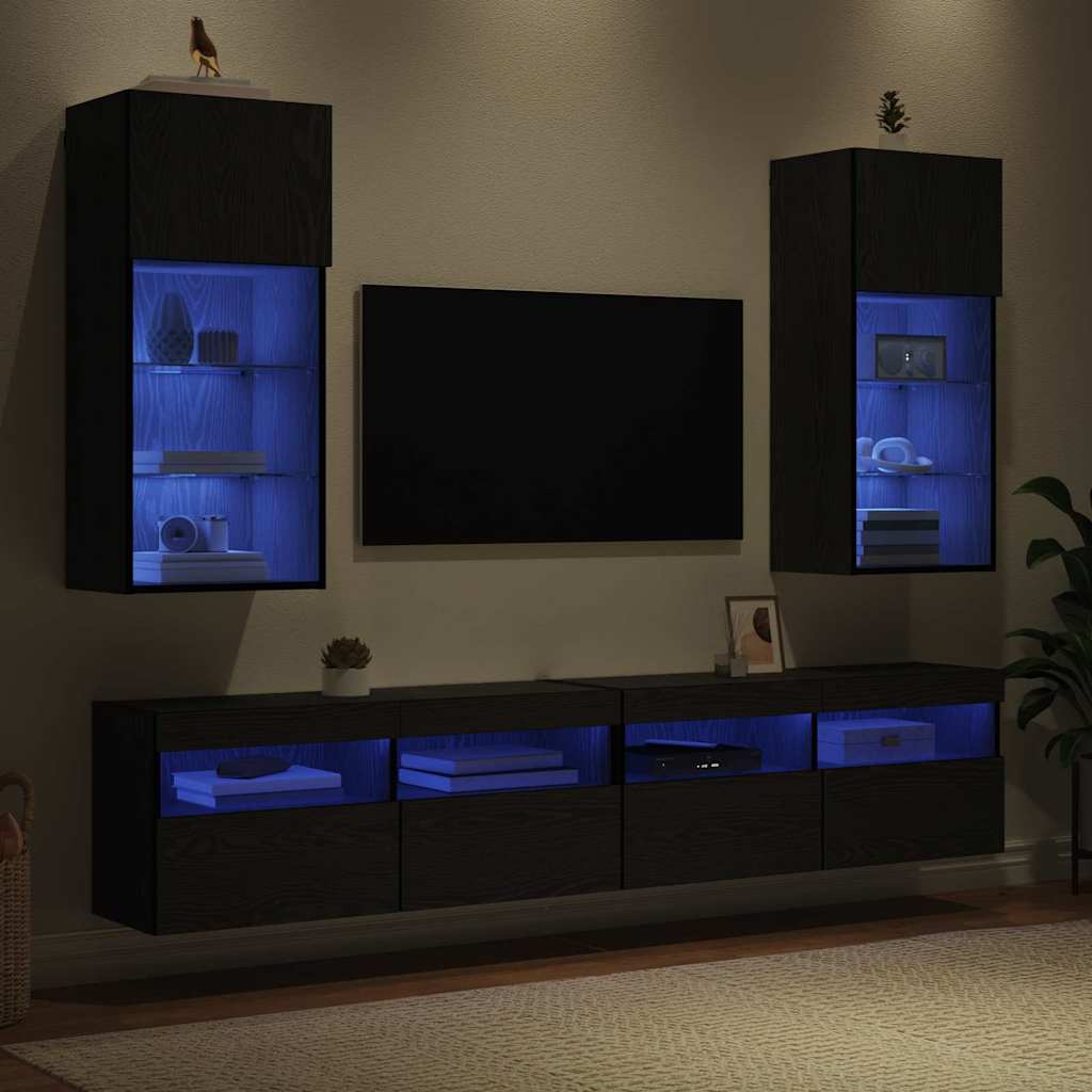 Wandgemonteerde TV-kasten 2 pcs Zwart Eiken 40,5 x 30 x 90 cm
