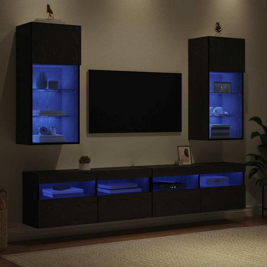 Wandgemonteerde TV-kasten 2 pcs Zwart Eiken 40,5 x 30 x 90 cm