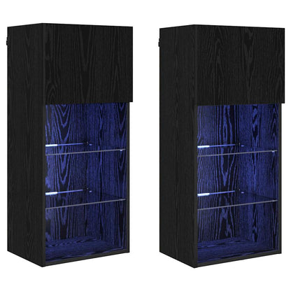 Wandgemonteerde TV-kasten 2 pcs Zwart Eiken 40,5 x 30 x 90 cm