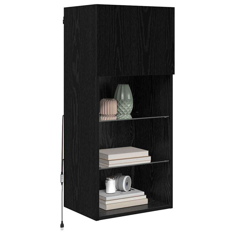 Wandgemonteerde TV-kasten 2 pcs Zwart Eiken 40,5 x 30 x 90 cm