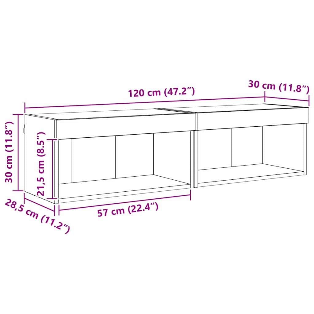 TV-kasten 2 pcs Oud Hout 60 x 30 x 30 cm Bewerkt hout