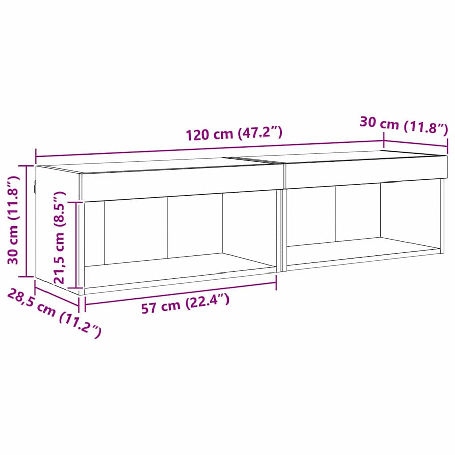 TV-kasten 2 pcs Oud Hout 60 x 30 x 30 cm Bewerkt hout