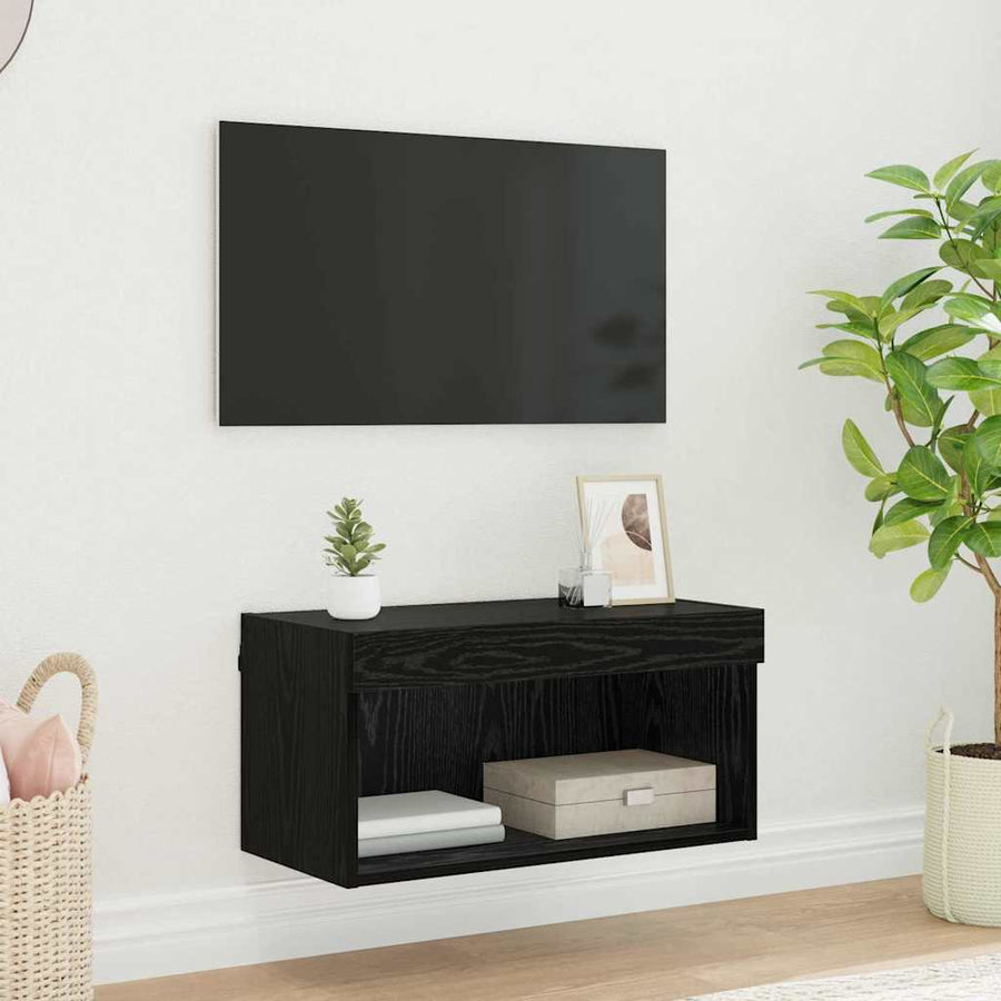 TV-kast Wandgemonteerd Zwart Eiken 60 x 30 x 30 cm Bewerkt hout