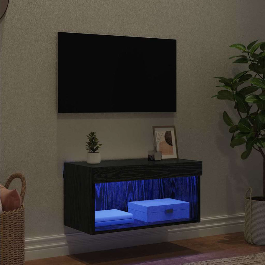TV-kast Wandgemonteerd Zwart Eiken 60 x 30 x 30 cm Bewerkt hout