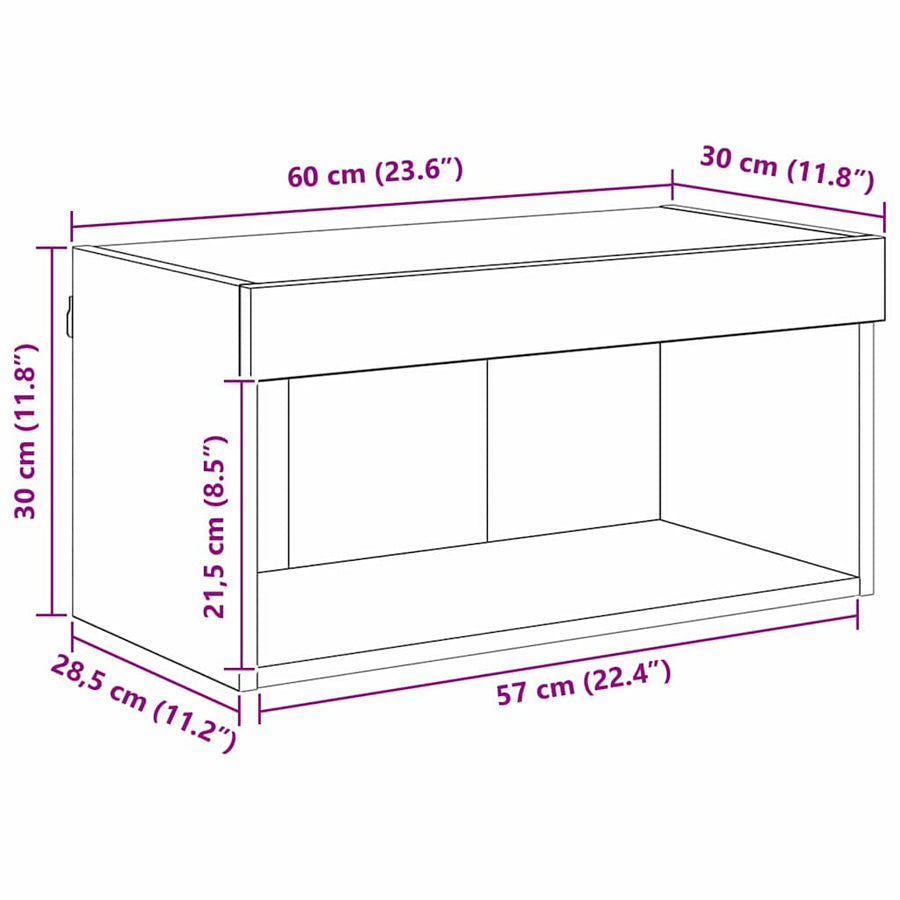 TV-kast Wandgemonteerd Zwart Eiken 60 x 30 x 30 cm Bewerkt hout