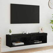 TV cabinet set with LED Wall-Mounted Black Oak Engineered Wood