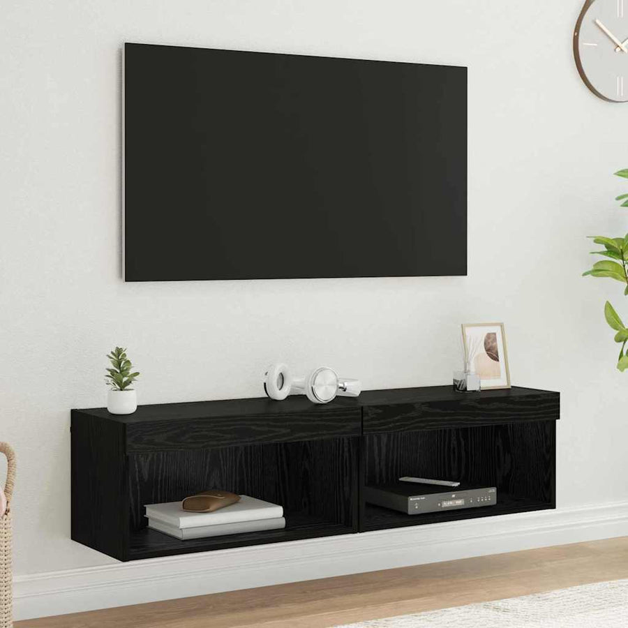 TV-kasten 2 pcs Zwart Eiken 60 x 30 x 30 cm Bewerkt hout