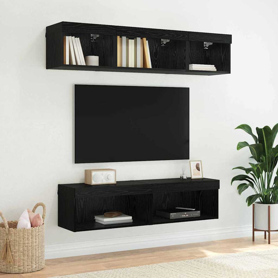 TV-kasten 2 pcs Zwart Eiken 60 x 30 x 30 cm Bewerkt hout