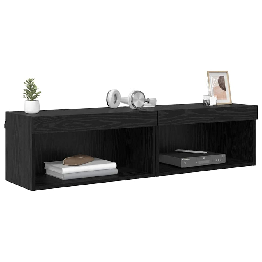 TV-kasten 2 pcs Zwart Eiken 60 x 30 x 30 cm Bewerkt hout