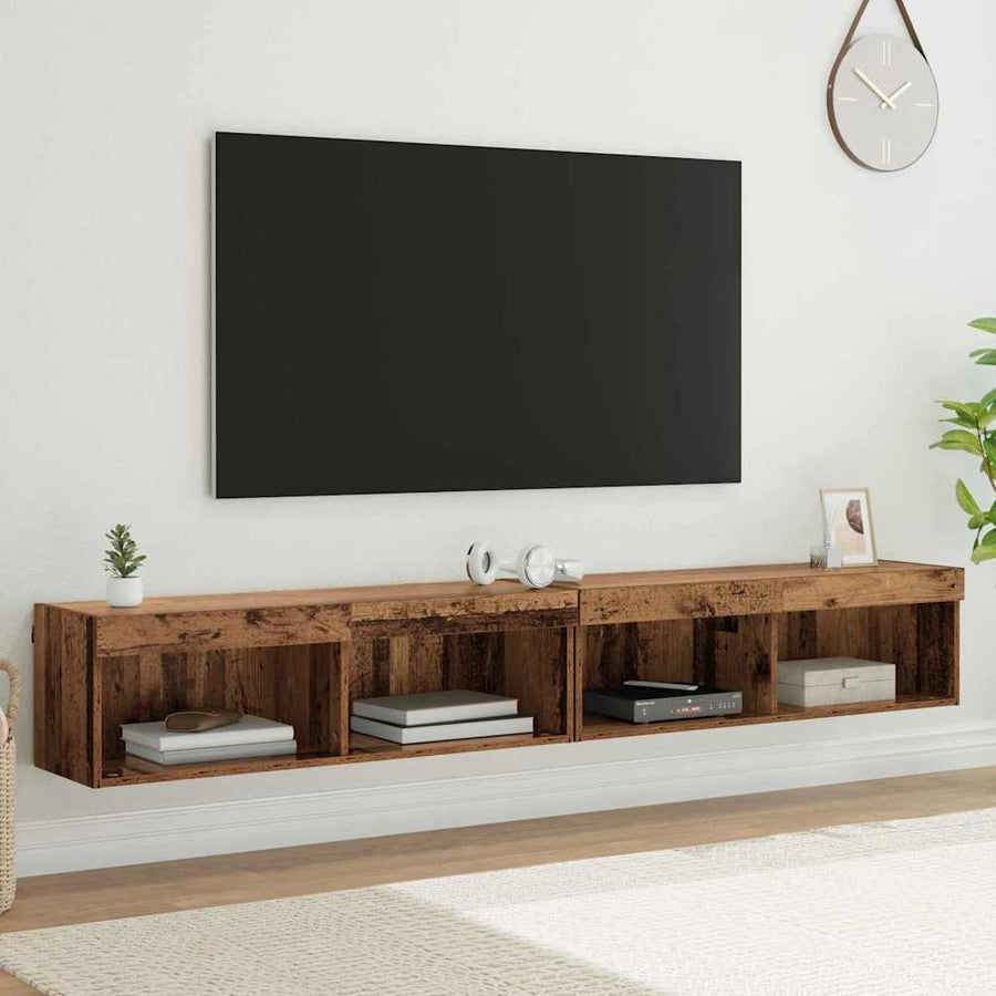 Tv Wandkasten Panama 2 Pcs Oudhout 100 X 30 X 30 Cm Oud hout