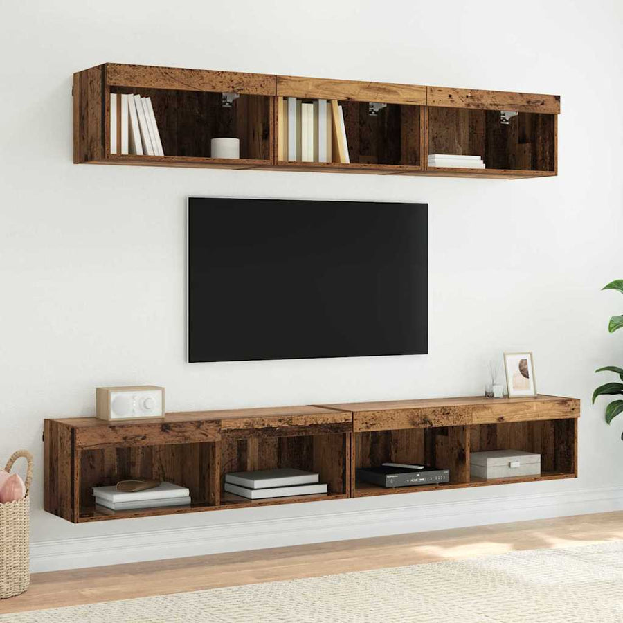 Tv Wandkasten Panama 2 Pcs Oudhout 100 X 30 X 30 Cm Oud hout