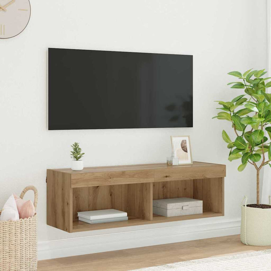 Tv-Wandkast Panama Artisan Eiken 100 X 30 X 30 Cm Bewerkt Hout artisanaal eikenkleurig